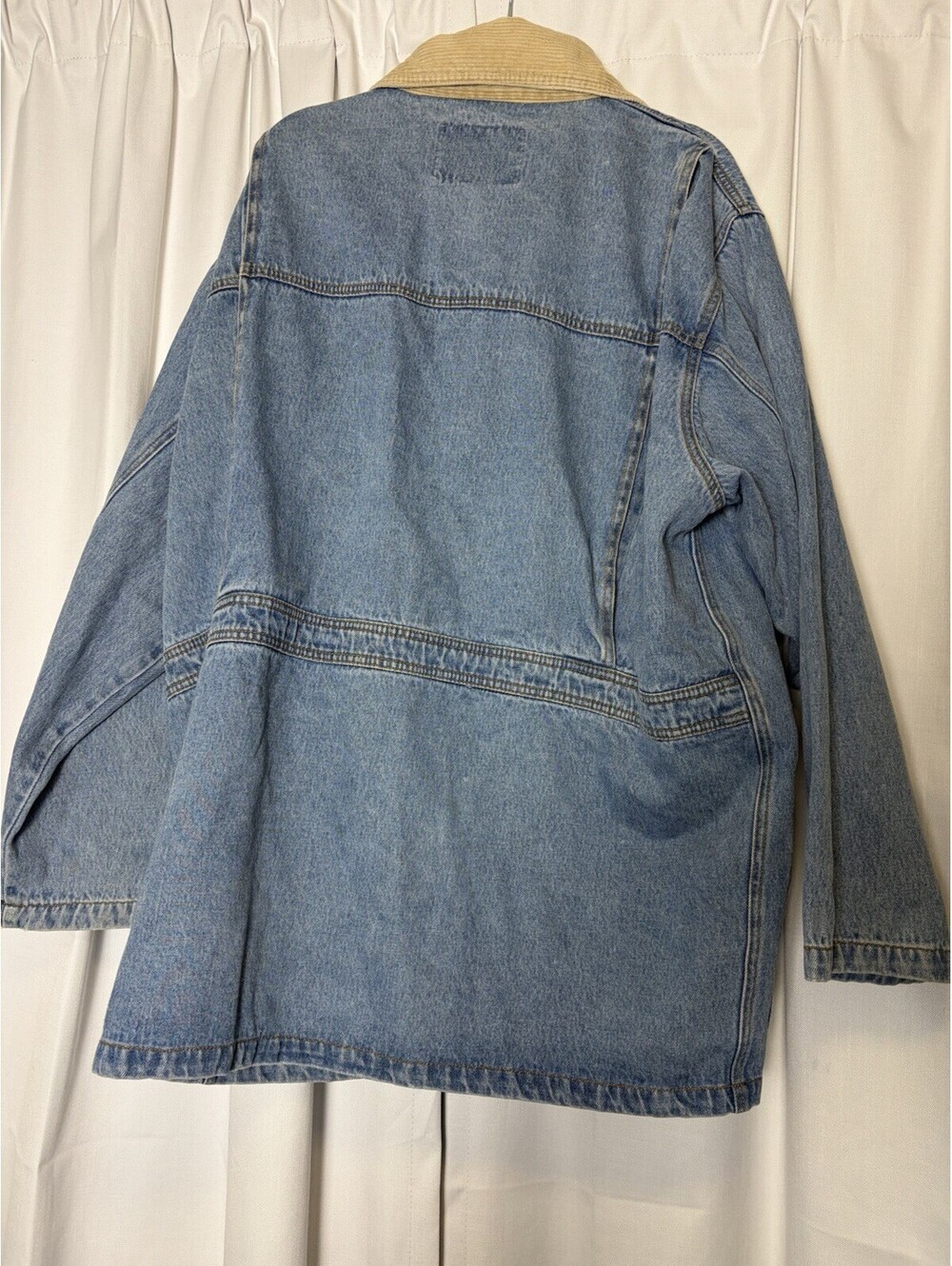 Vintage 90s Express Denim Chore Jacket With Tan Corduroy Collar Size Large - Picture 4 of 6